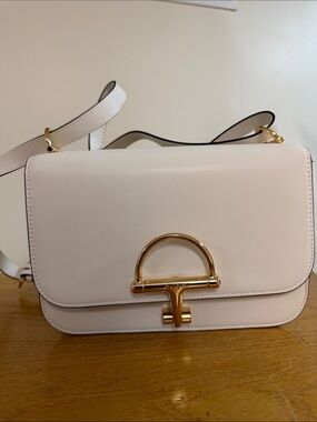 Cream Leather Crossbody Bag with Gold Hardware